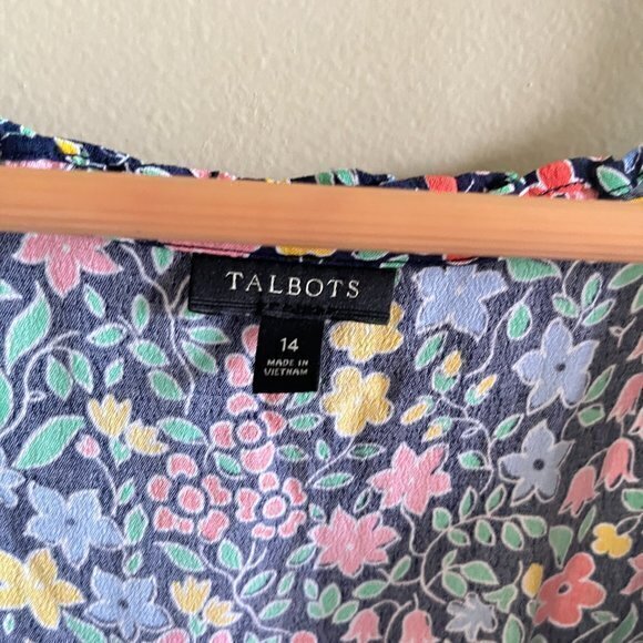 Talbots Floral Flutter Sleeve Tie Neck Ruffled Hem Multi Fit Flare Dress… - Picture 7 of 10